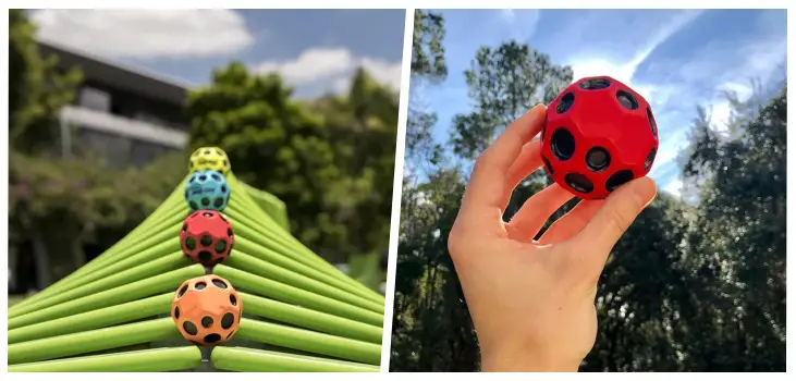 collage of someine holding AstroBall and different colours of AstroBall